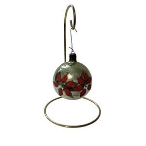 Vintage Fantasia Poland Hand Painted Green Floral Christmas Tree Ornament 2.75”